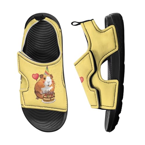 Open Toe Cartoon Hamster Pig Kids' Sandals for Girls Thick Sole Leather Slipper for Casual Wear
