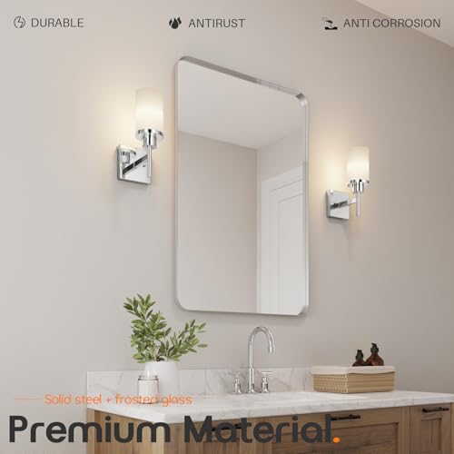 Image of Vanity Lights Polished Chrome Bathroom Light Fixtures with White Frosted Glass Shade, Wall Sconces for Mirror Hallway Entrance, 2 Pack T001CH-L1-P2