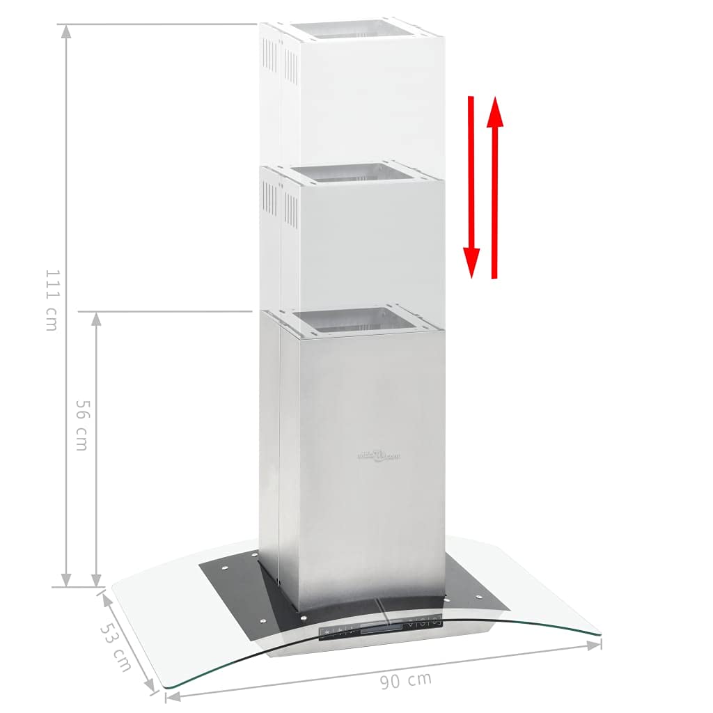 vidaXL okap kuchenny 90 cm, LCD, czujnik dotykowy, 756 m³/h, okap wyspowy, okap do komina