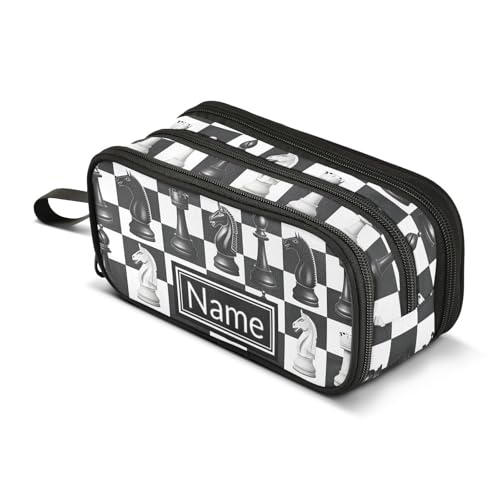 Image of Custom Chess Checkered Plaid Pencil Case Box Boys Girls Personalized Name Large Pencil Pouch Stationery Pen Bag Organizer for Kids Adults School Office