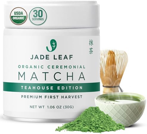 Jade Leaf Matcha Organic Ceremonial Grade Matcha Green Tea Powder - 100% Pure Japanese First Harvest Green Tea for Ceremonies, Usucha, Lattes 30g / 1.06 Ounce Tin (Pack of 1)