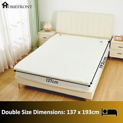 Homefront Electric Blanket Double Size Dual Control Premium Fleece Fully Fitted Heated Mattress Cover, Dual Control
