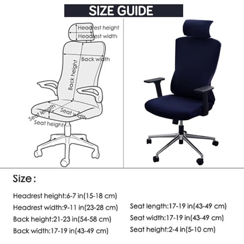 Image of HOKIPO 140 GSM Office Chair Cover with Headrest (High-Back) - 140 GSM Stretch Fabric - Washable, Anti-Slip Fit for Ergonomic Mesh Office Chairs, Midnight Blue (AR-6704-BL)