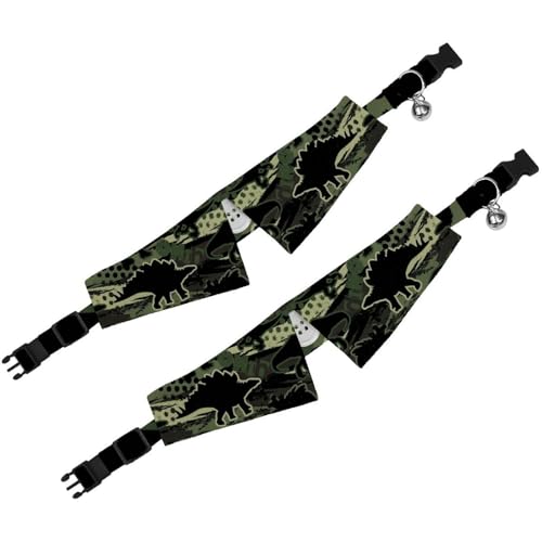 Hundehalsband mit Fliege und Glöckchen, originelles Dinosaurier-Camouflage-Muster, verstellbares Revers-Design, Katzen-Fliege, Halsband für kleine Haustiere, 2 Stück