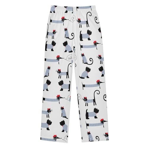 Boys' Pants Cartoon Parisian Dachshund Cat Terrier Long Bottoms Jogger Pants Elastic Waist Trousers with Pockets S-XL