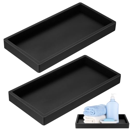 2 Stück Badezimmer Tablett Deko Tablett Dekotablett Weiß, Silikon Ablageschale, Kosmetiktabletts für Küchenspüle Schminktisch Badewanne Badezimmer Deko, Rechteck, 20 x 10 cm (Schwarz)