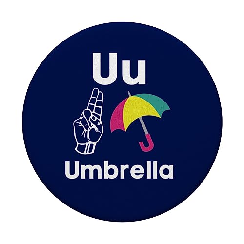 U is for Umbrella ASL Sign Language Alphabet School Teacher PopSockets Swappable PopGrip, Black - Image 3