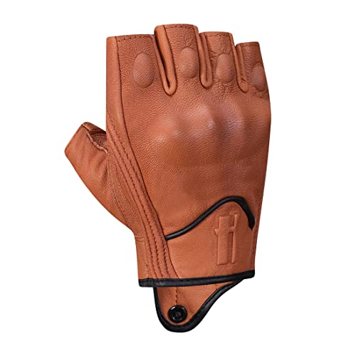 Harssidanzar Mens Gloves Half Finger Goatskin Leather Motorcycle Gloves GM037UK, TAN,Size L