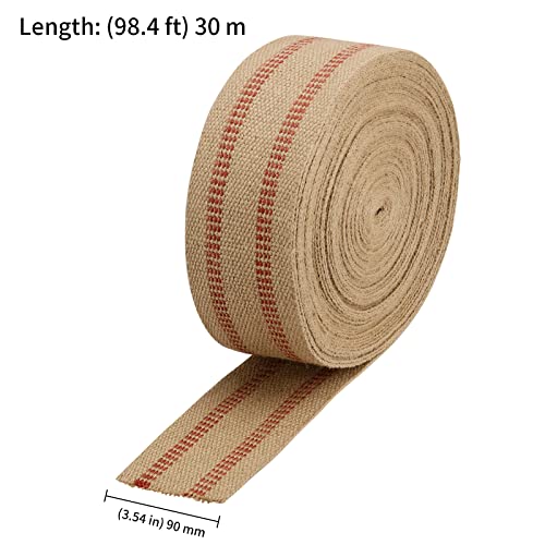 Premium 3.5-Inch x 33-Yard Jute Webbing Tape with Red Stripes for Furniture Repair and Crafting – Durable Burlap Upholstery Supply 3 Premium 3.5-Inch x 33-Yard Jute Webbing Tape with Red Stripes for Furniture Repair and Crafting – Durable Burlap Upholstery Supply - Image 2