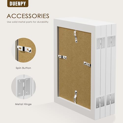 Image of DUENPY 4 Folding 5x7 Accordion Wood Frame Plexiglass White | Constructed With Engineered Wood And Plexiglass, Elegant Ornament For Desktop Photo Display
