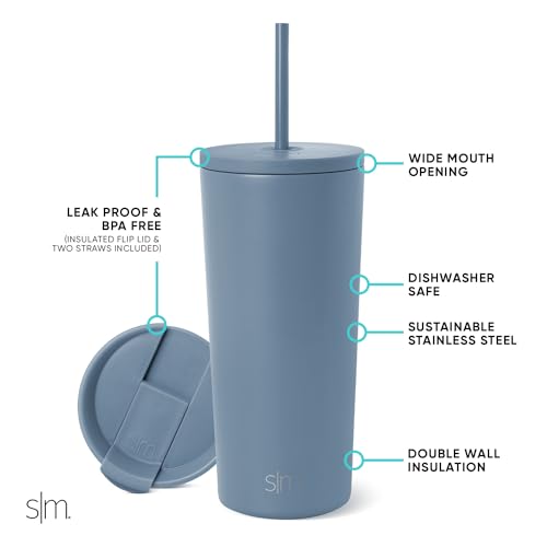 Image of Simple Modern Classic Tumbler with Straw Lid | Insulated Iced Coffee Cup Reusable Stainless Steel Water Bottle Travel Mug | Gifts for Women Men Her Him | 20oz | Blue Dune