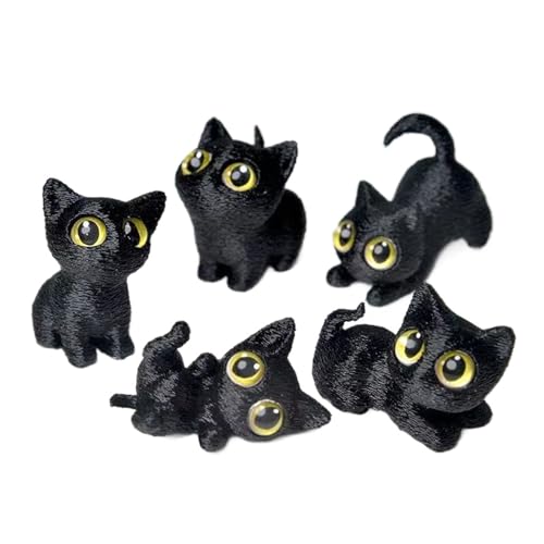 InteDesign Mini Black Cat Sculpture 5PCS Cat Lover Gifts Cute Cat Statue Ornament for Home Office Desk Decor Lucky Cats Gifts for Women Men