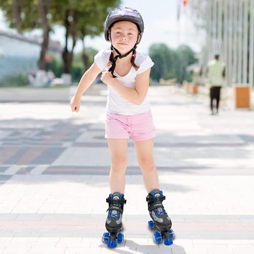Kids Roller Skates for Boys , Blue Adjustable Rollerskates with Light Up Wheels for Teens Youth Ages 6-12 10 11 12 , Beginners Outdoor Sports, Best Birthday Gift for Kids