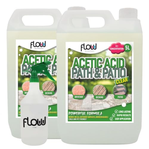 Flow Super Strength Acetic Acid Concentrated Vinegar | Glyphosate Free Horticulture | Patio, Garden Path & Driveway Clearing (10 Litre + Weed Killer Spray Bottle)