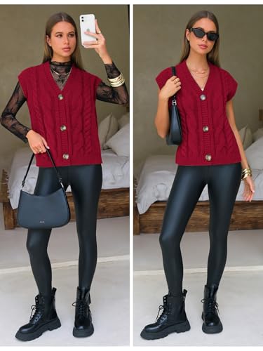 EXLURA Women's Fall Fashion Sweaters Vest Tops Sleeveless Button Down V Neck Chunky Cable Knit Cardigan Trendy Outfits 20253