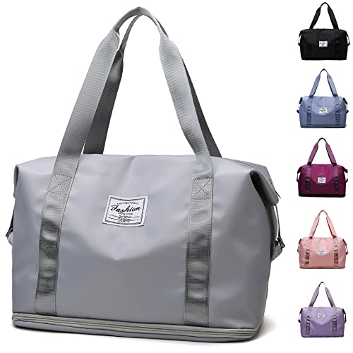 VOKUVIKU Bolsa de Viaje Plegable de Gran Capacidad Bolsa Deportivas de Gimnasio Bolsa Deporte Niña Ligera Bolso de Viaje Mujer Fin de Semana Impermeable - gris claro Cover
