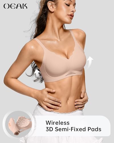 OEAK Womens Wireless Bras Scalloped Push Up Bralettes No Underwire Supportive Tshirt Bra Seamless Comfortable Everyday Bras2