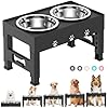 Elevated Dog Bowls with 2 Stainless Steel Bowls, Raised Dog Food Bowl Stand 5 Height Adjustable (3.1″, 9″, 10″, 11″, 12″) Non-Slip Feeder Station Set for Medium and Large Dogs – Black