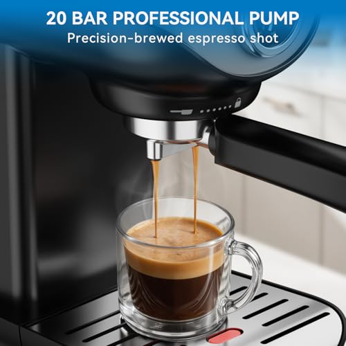 Espresso Machine, 20 BAR Pump Temperature Control, Compact Espresso Maker with Steam Milk Frother, Professional Coffee Makers for Home, Cappuccino, Latte, Gifts for Coffee Lover, Black - Image 3