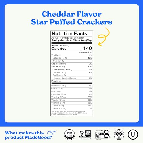 Made Good Madegood Cheddar Star Puffed Crackers (6 Bags - 4.26 Oz Each) Gluten Free And Organic Crackers, Healthy Snacks thumb #5