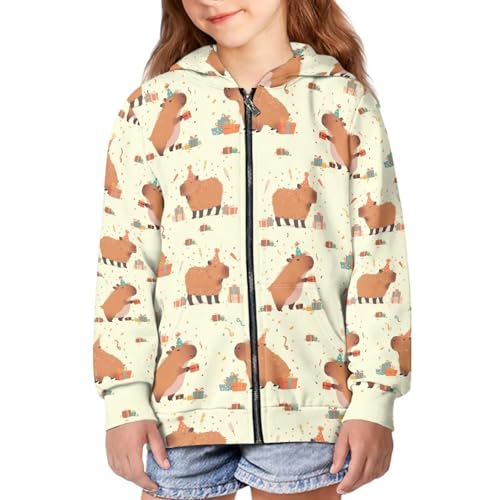 Capybara Theme Girls 6-16 Years Zip Up Hoodie Comfy Long Sleeve with Pockets Casual Kid Hooded Sweatshirts3