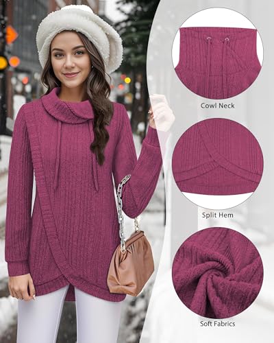 Image of Bulotus Tunic Sweaters for Women 2025 Turtleneck Sweater Pullover Lightweight Warm Tunic Tops for Leggings Loose Fit