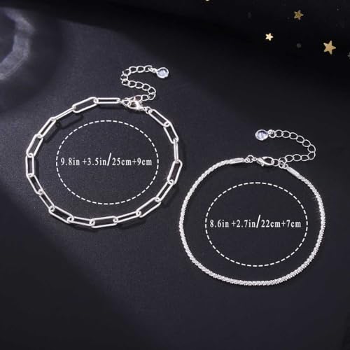 Image of Yalice 925 Sterling Silver Ankle Bracelets for Women Dainty 14K Gold Plated Anklets Set Shiny Waterproof Ankle Chain Cross Beach Foot Jewelry Gifts