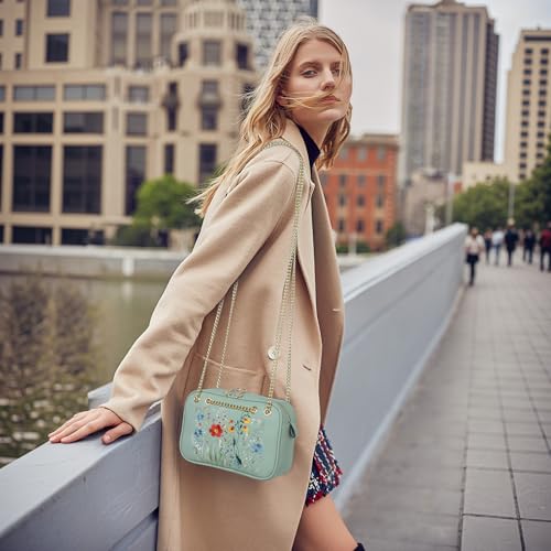 Small Crossbody Bags for Women, Soft Leather Embroidered Cross Body Purse With Adjustable Chain Straps2