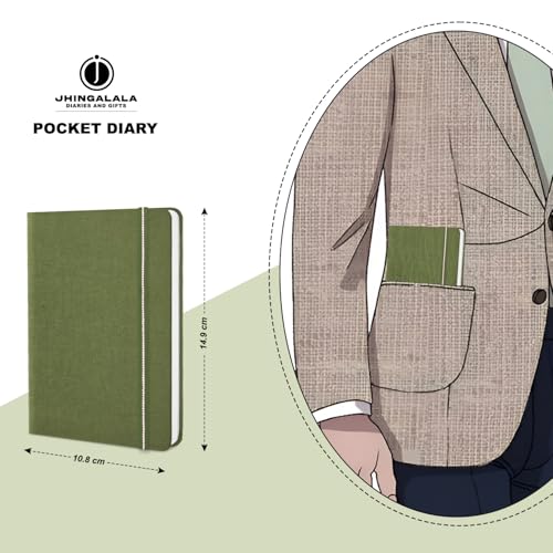 Image of Jhingalala Diaries - Fabric Cover Hardbound Pocket Journal Notebook I Fabric Series Journal Diary For Girls and Women I Pocket Diary With Elastic Closure I Size A6 I 192 Ruled Pages (Army Green)