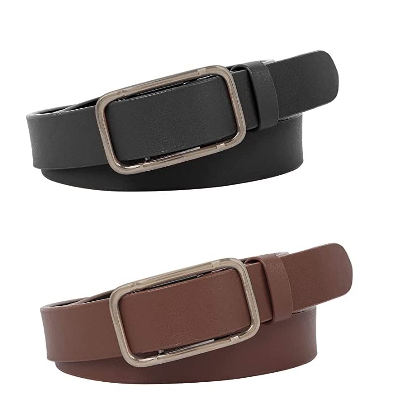 zacharias Women's Faux Leather Belt (Pack of 2) (sq-002_Black-Brown)-picture-27