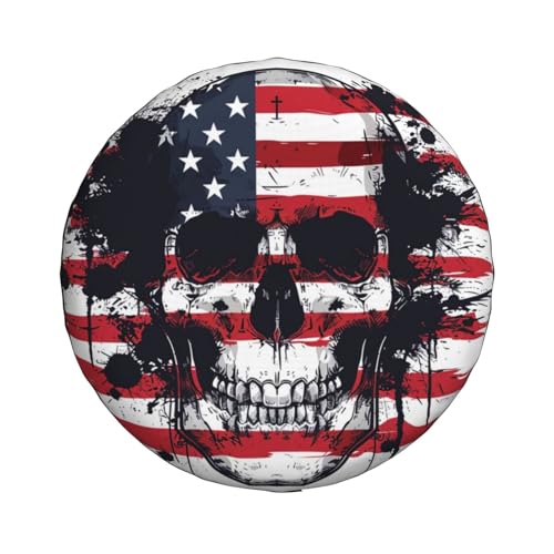 Skull with American Flag Spare Tire Cover, Universal Wheel Tire Cover Funny Skull Skeleton Tire Protectors for Trailer RV SUV Truck Camper 14 Inch