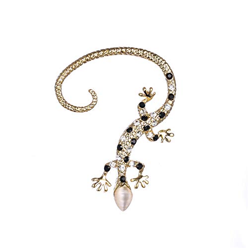 Gecko Cuff Earring Crystal Lizard Snake Animal Clip on Statement Earring for Women Girls Punk Goth Jewelry Gifts(black)