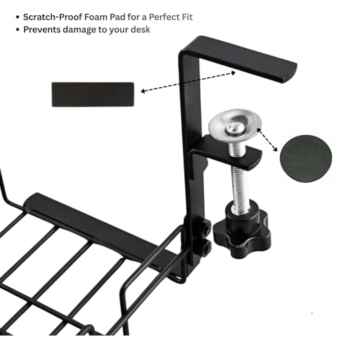 Image of No Drill Cable Organizer for Desk | Under Desk Cable Management Tray & Wire Organizer for Home and Office, Desk Cable Organizer for Adapters, Chargers & Power Cords, 40x15x13 cm (Black)