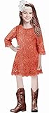 2Bunnies Girl Vintage Boho Lace Scalloped Trim Flower Girl Dress (Long Sleeve Burnt Orange, 12 Months)