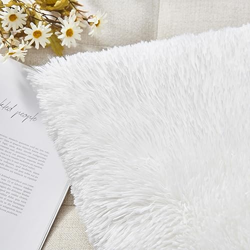 NordECO HOME Luxury Soft Faux Fur Fleece Cushion Cover Pillowcase Spring Decorative Throw Pillows Covers, No Pillow Insert, 18" x 18" Inch, White, 2 Pack