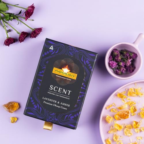 Image of Mangaldeep Scent Premium Bambooless Dhoop Cones - with Lavender and Amber fragrances (40 cones)