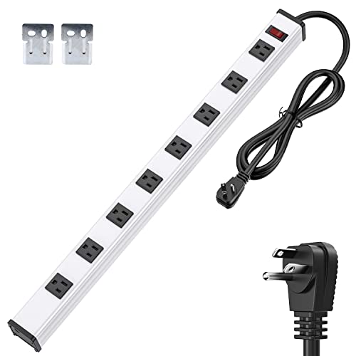 BERIGTTA 8-Outlet Long Metal Heavy Duty Power Strip - 6FT Cord, 15A/1875W, Wide Spaced Outlets, Mountable for Home, Office, Garage, and Workshop