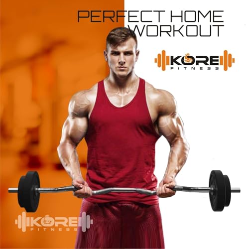 Image of Kore PVC 8 Kg Home Gym Set with One 3 Ft Plain + One 3 Ft Curl Rod and One Pair Dumbbell Rods, Multicolour