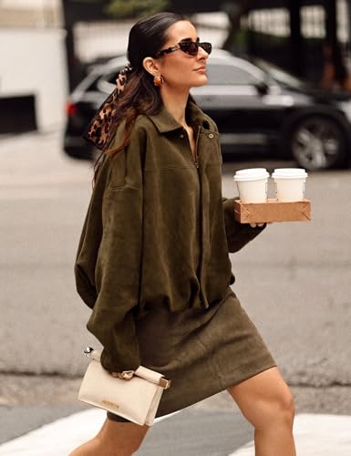 Women's Cropped Faux Suede Bomber Jacket Fall Casual Oversized Shacket Coat Long Sleeve Trendy Outerwear3