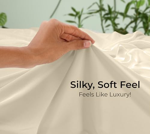 Image of Royale Linens Bamboo Viscose Full Flat Sheets Only - Cooling Sheets - Organic Viscose Derived from Bamboo - Full Size Flat Sheet Only - Top Sheet - Breathable & Silky Bedding (Full, Sand)