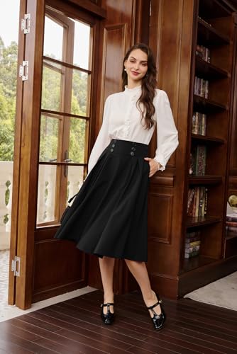 Image of Belle Poque Women's Midi Pleated A-Line Skirts Pockets