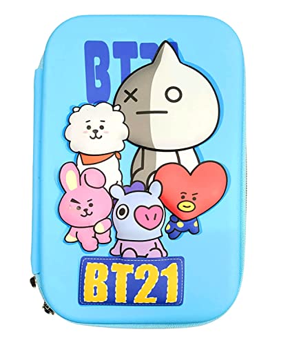KOBBET® BTS, BT-21 Kpop Embossed Pencil Box Cute 3D Large Capacity Pencil Pouch Hardtop Case Pouch Organizer for Girls Boys Kids School Stationery Large Pouch for Kids for School Return Gift for Kids