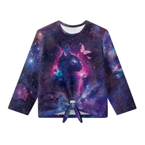 Girls Long Sleeve Shirts Crew Neck Toddler Sweatshirt Tie Front Knot Kids Blouse Children Tees Size 5-123