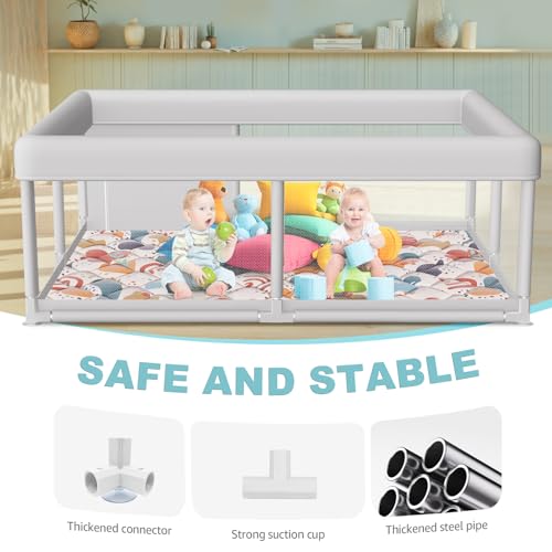 Image of Baby Playpen with Mat 65 x 50 Inch, PlayPen for Babies and Toddlers, Sturdy Safety Play Yard for Indoor & Outdoor with Zipper Gates