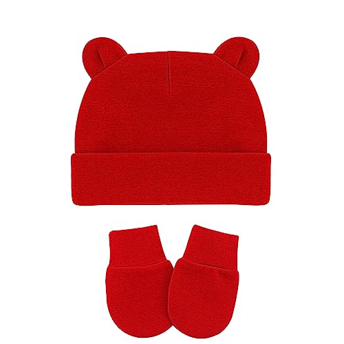Image of UTTPLL Newborn Hats Mittens Set Toddler Girls Boys Cotton Nursery Hospital Beanie No Scratch Gloves Unisex Baby Infant Caps