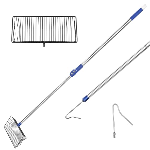 ISIVOVE Pá de cocô de galinha de metal, pá de peneiramento resistente, cabo longo de 105 cm