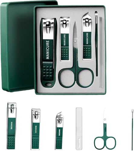 Image of WEZOSHINET Stainless Steel Professional Manicure Set Nail Cutter For Women Nail Scissors Luxury Grooming Kit Manicure Pedicure Kit For Women (6 PCS GREEN NAIL CUTTER)