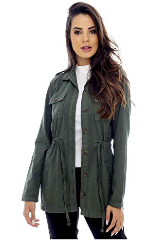 Parka Verde Militar Feminina Sarja Sob com Bolsos