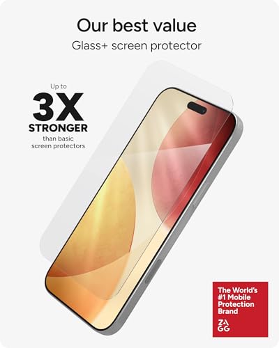 Image of ZAGG Glass+ Screen Protector for iPhone 17 Pro Max - 3X Stronger, Impact & Shatter Protection, Scratch & Smudge-Resistant iPhone Tempered Glass, InvisibleShield, Easy PerfectFit Install