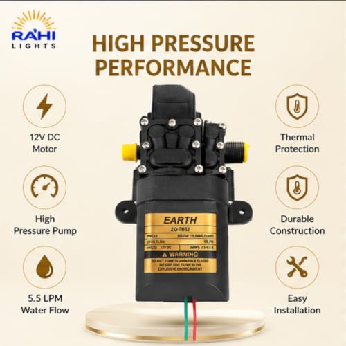 Image of 12V DC Diaphragm Water Pump for Battery Spray Pump, High Pressure Self Priming Motor, Agricultural Sprayer Replacement Pump, Thermal Protected (250 PSI | 10 LPM)